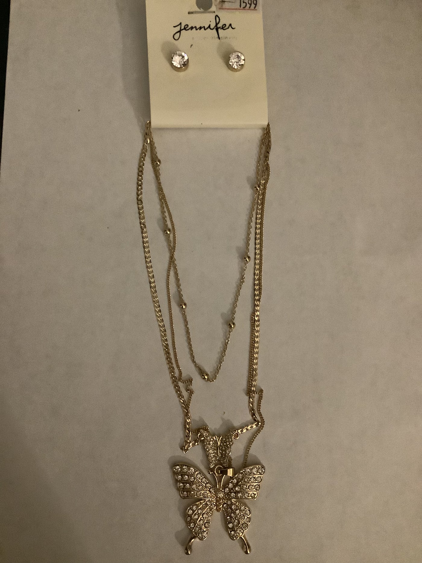 Gold butterfly Necklace With Earrings